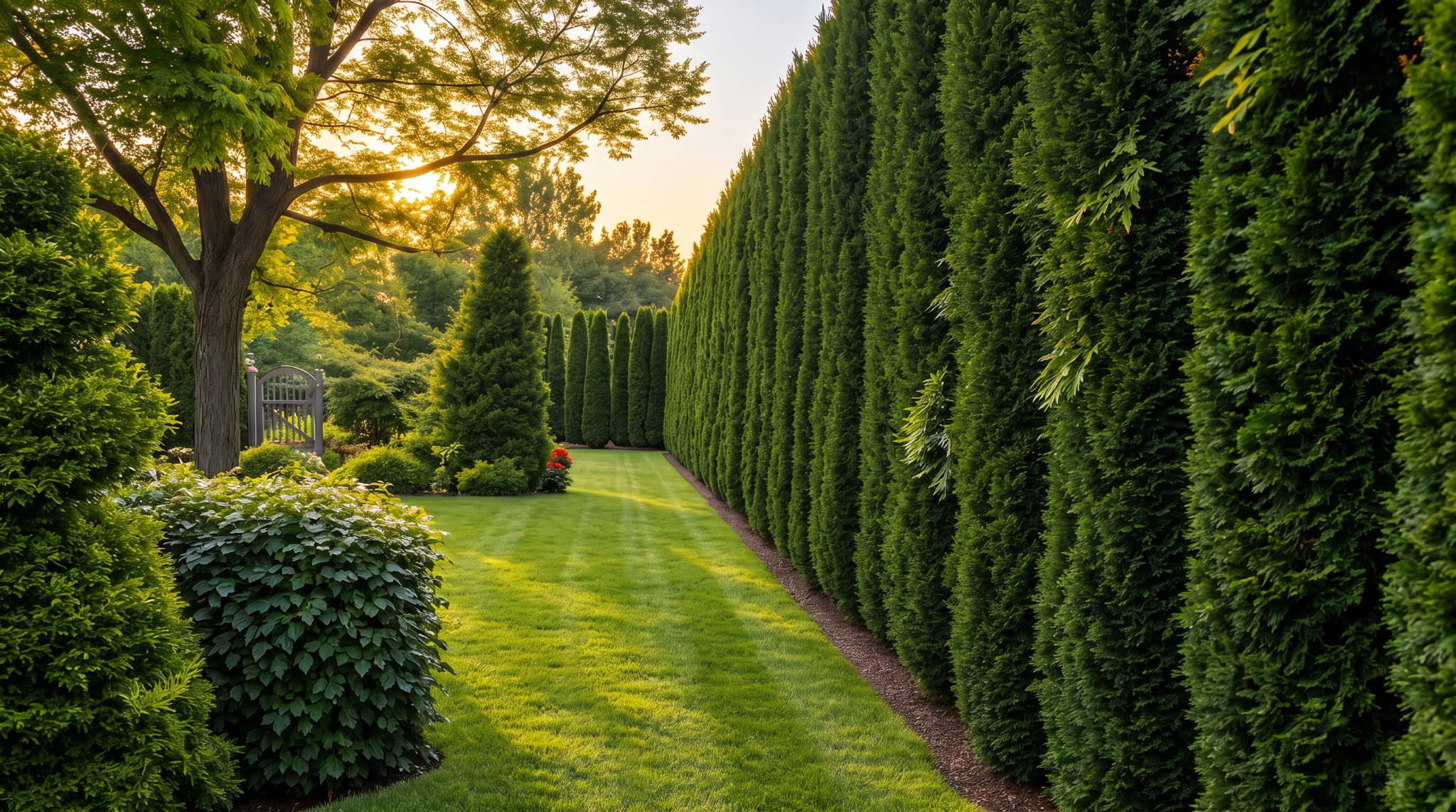 Trees and shrubs in a manicured garden